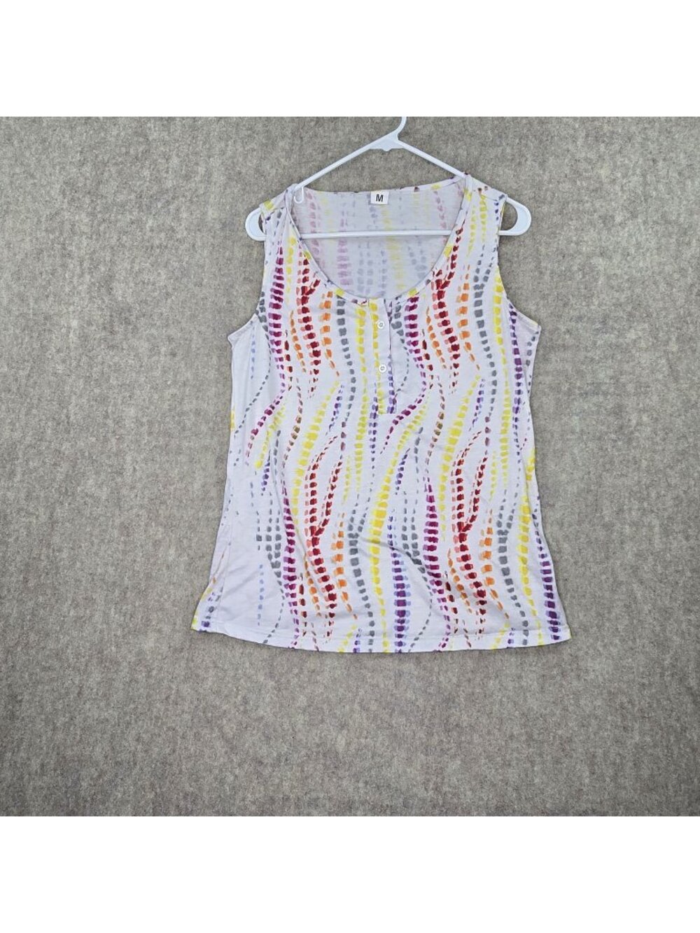 Sleeveless Multicolor Womens Tank Top Medium Lightweight Patterned Button Accent